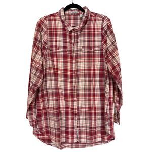 Toad & Co Multicolored Plaid High Low Shacket Flannel Button Up Shirt XL